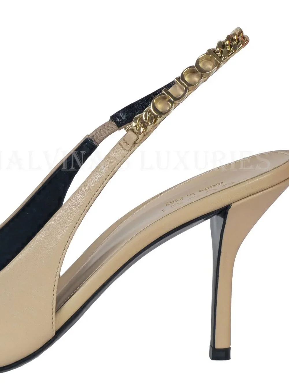 GUCCI SHOES SIGNORIA LEATHER w LOGO CHAIN SLINGBACK PUMPS sz 38.5 8.5 - Picture 11 of 17